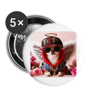 Chihuahua Cool Dog with Angel Wings HipHop - Buttons large 2.2''/56 mm (5-pack) - white - Front