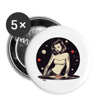 Cosmique Tatoué DJ Girl Design - Lot de 5 grands badges (56 mm) - blanc - Devant
