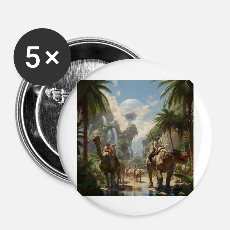Dinos in Babylon - Buttons large 2.2''/56 mm (5-pack) - white