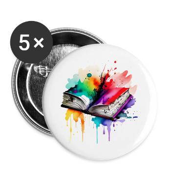 Buch Lesen Geschenk Bücher Leser Buchliebhaber - Buttons groß 56 mm (5er Pack) - Weiß - Vorne