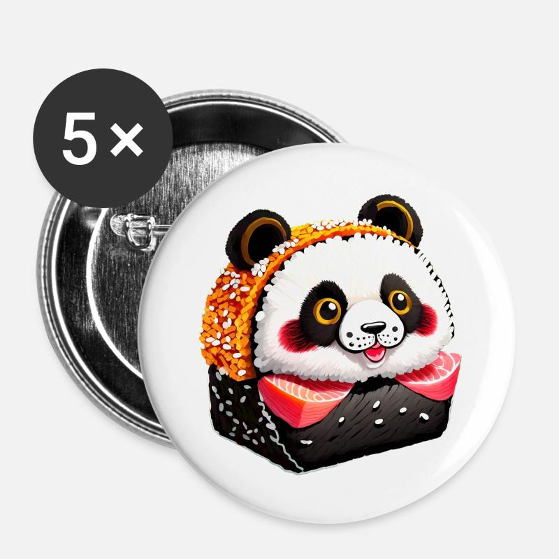 Sushi Panda - Buttons large 2.2''/56 mm (5-pack) - white
