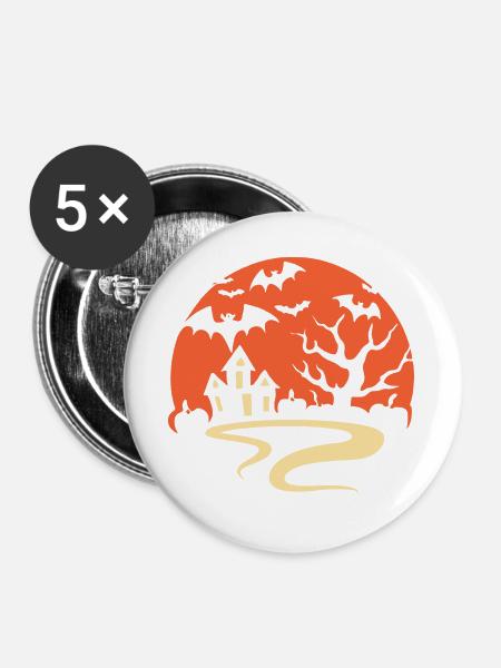 Gruselige Halloween-Nacht - Buttons groß 56 mm (5er Pack) - Weiß