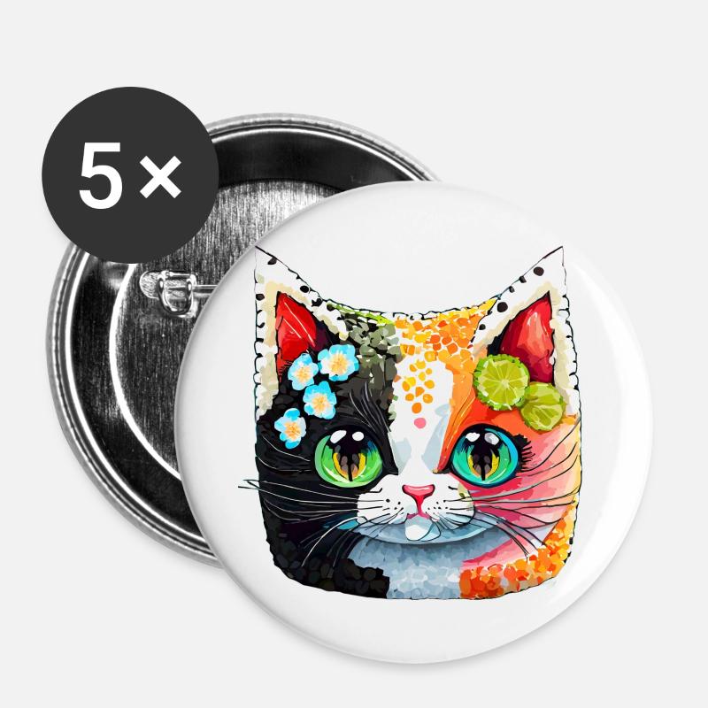 Sushi Cat - Buttons large 2.2''/56 mm (5-pack) - white