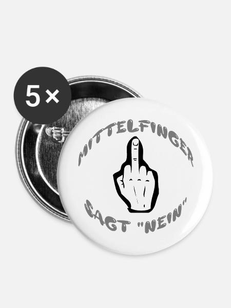 Mittelfinger sagt "nein" - Buttons groß 56 mm (5er Pack) - Weiß