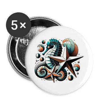 Stilvolle Meerestiere - Buttons groß 56 mm (5er Pack) - Weiß - Vorne