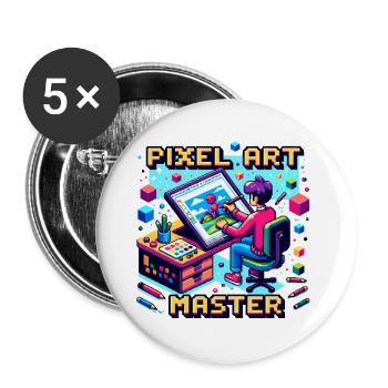 Maître du pixel art - Lot de 5 grands badges (56 mm) - blanc - Devant