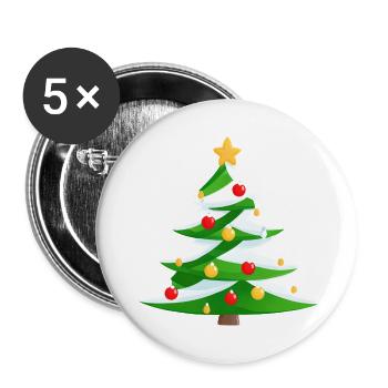 Weihnachten Geschenk Weihnachtsbaum Tannenbaum - Buttons groß 56 mm (5er Pack) - Weiß - Vorne