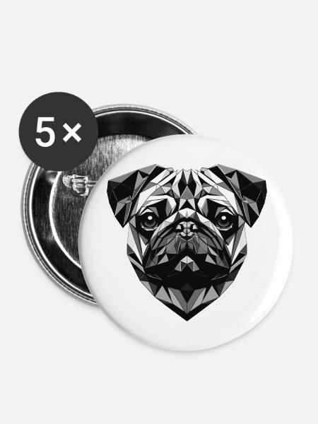 Mops Hund Geometrisch Geschenkidee - Buttons groß 56 mm (5er Pack) - Weiß