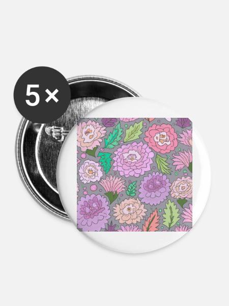 Blumenmuster Blumen - Buttons groß 56 mm (5er Pack) - Weiß