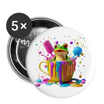 Cutie Frog niedlicher Frosch bunt farbig - Buttons groß 56 mm (5er Pack) - Weiß - Vorne