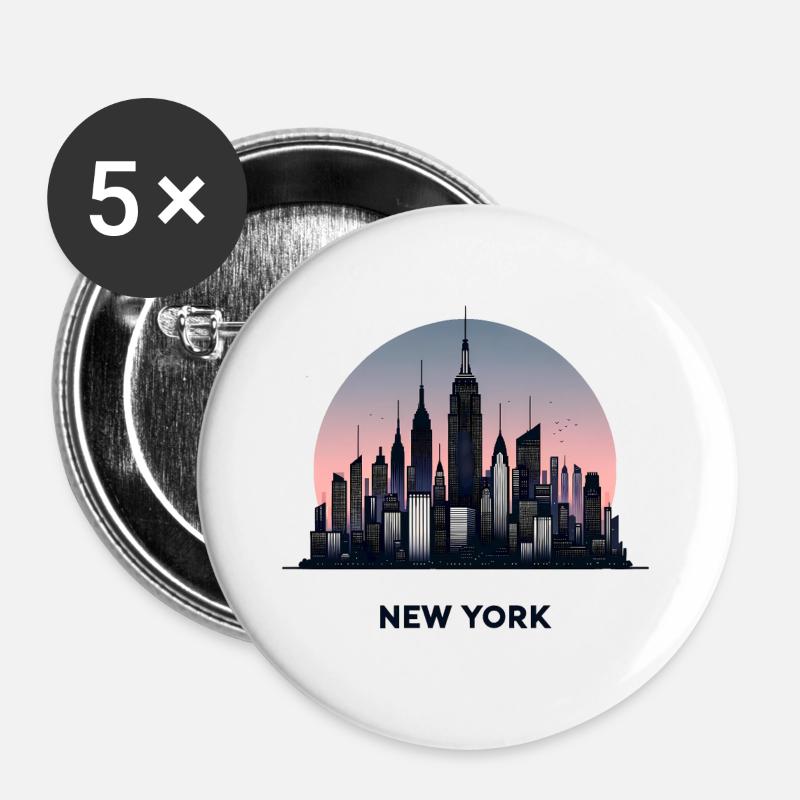 New York - Buttons large 2.2''/56 mm (5-pack) - white