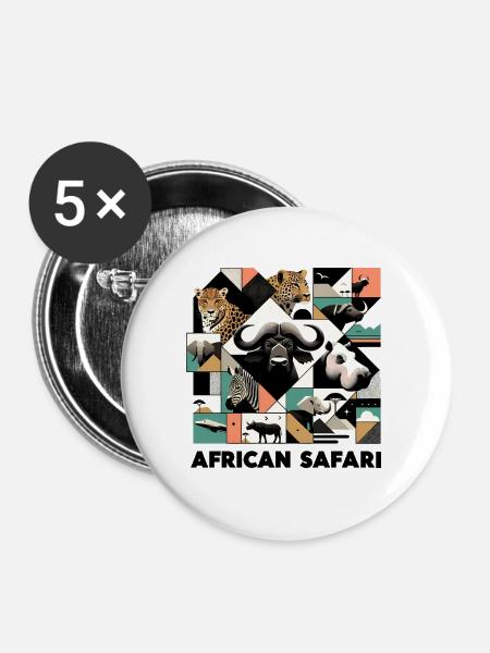 Afrika Safari - Buttons groß 56 mm (5er Pack) - Weiß