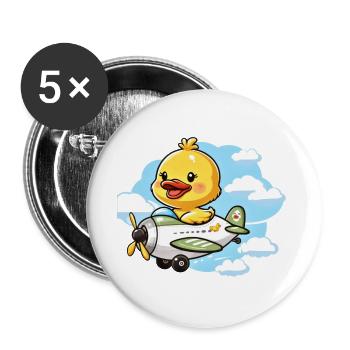 Cute Duck Aviator Design - Buttons large 2.2''/56 mm (5-pack) - white - Front