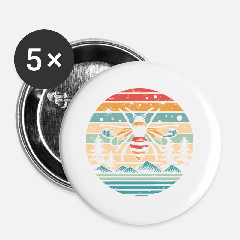 Retro Sunset Bee - Buttons large 2.2''/56 mm (5-pack) - white