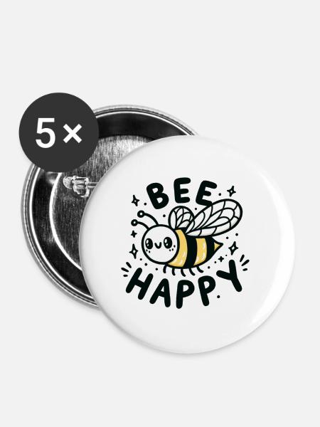 Bee Happy - Buttons groß 56 mm (5er Pack) - Weiß
