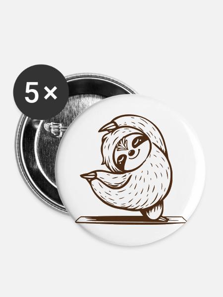 Yoga Faultier - Buttons groß 56 mm (5er Pack) - Weiß
