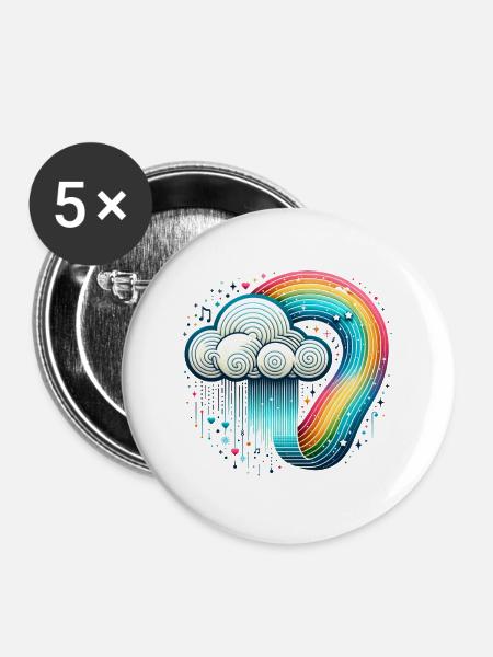 Regenbogen Wolke - Buttons groß 56 mm (5er Pack) - Weiß