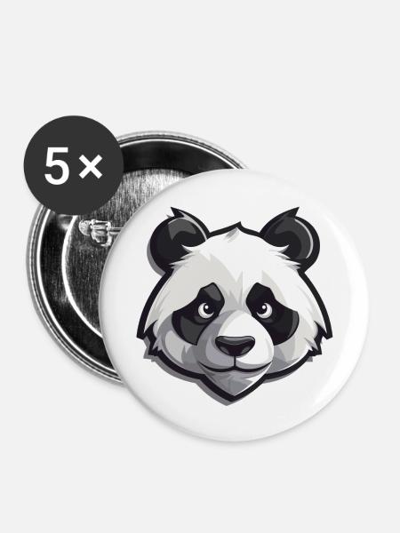 Großer Panda Motiv - Buttons groß 56 mm (5er Pack) - Weiß