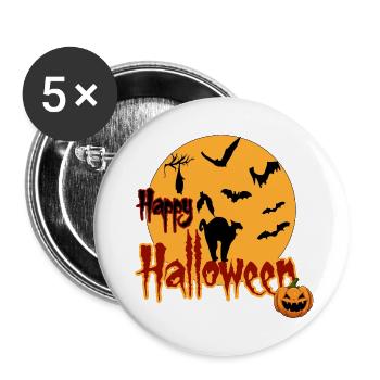 Happy Halloween Vollmond Katze - Buttons groß 56 mm (5er Pack) - Weiß - Vorne