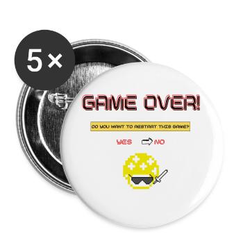 Pixel Art 8 Bit Retro Game Over - Buttons large 2.2''/56 mm (5-pack) - white - Front