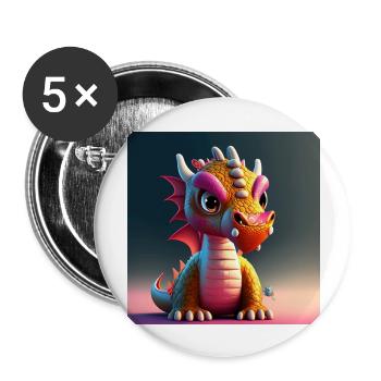 mignon petit bébé dragon drôle - Lot de 5 grands badges (56 mm) - blanc - Devant