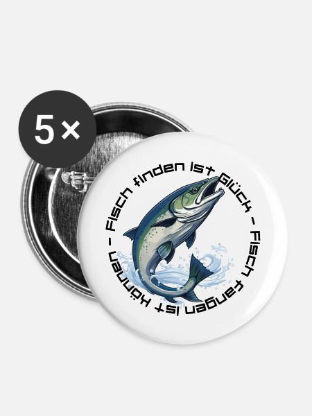 Angler Spruch und Fisch - Buttons groß 56 mm (5er Pack) - Weiß