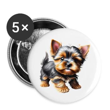 Dog Owner Yorkshire Terrier Puppy Dog - Buttons large 2.2''/56 mm (5-pack) - white - Front
