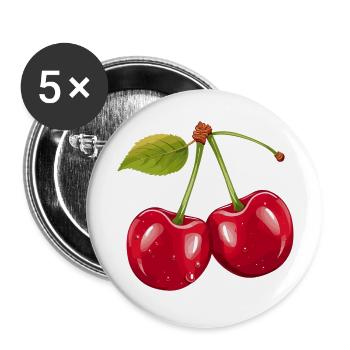 2 Kirschen mit am Stiel - Buttons groß 56 mm (5er Pack) - Weiß - Vorne