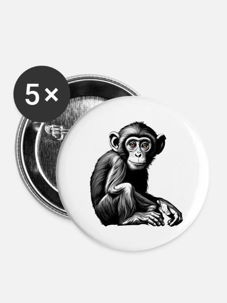 Affe / Tier / Zoo / Schimpanse / Wild / Comic - Buttons groß 56 mm (5er Pack) - Weiß