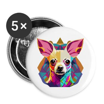 Farbenfrohe Chihuahua Illustration - Buttons groß 56 mm (5er Pack) - Weiß - Vorne