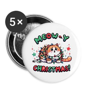 Meow Weihnachtsdesign - Buttons groß 56 mm (5er Pack) - Weiß - Vorne