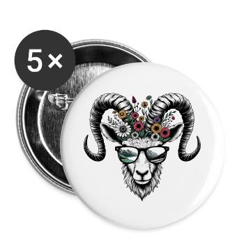Steinbock Berge Wandern Sonnenbrille Sternzeichen - Buttons groß 56 mm (5er Pack) - Weiß - Vorne