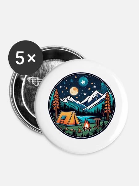 Camping & Lagerfeuer - Buttons groß 56 mm (5er Pack) - Weiß
