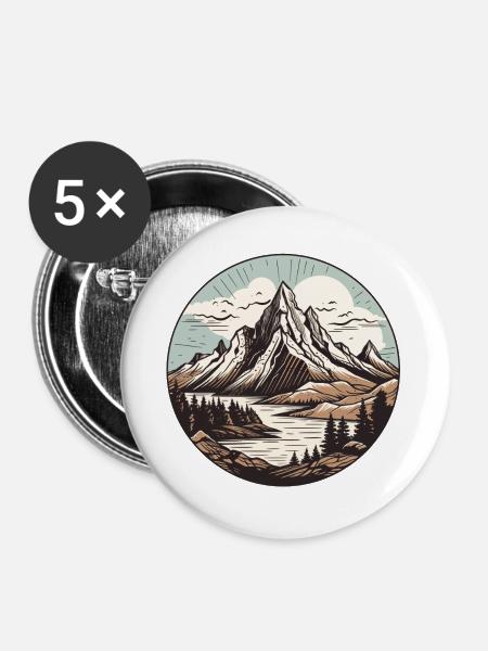 Runder Bergsee Landschaft - Buttons groß 56 mm (5er Pack) - Weiß