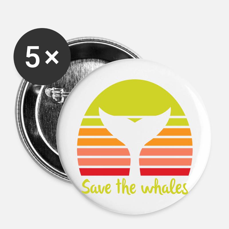 Save The Whales - Buttons groß 56 mm (5er Pack) - Weiß