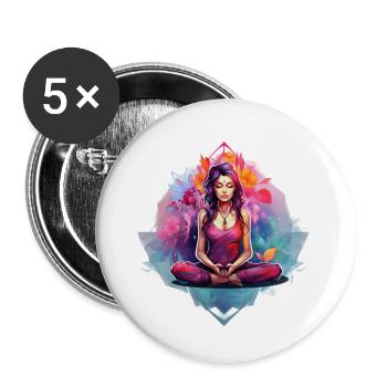 Femme méditante, méditation, mudras, chakras - Lot de 5 grands badges (56 mm) - blanc - Devant