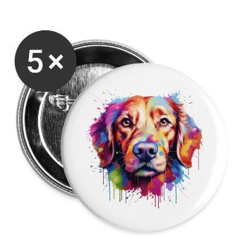 bunter Golden Retriever - Buttons groß 56 mm (5er Pack) - Weiß - Vorne