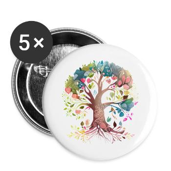 Lebensbaum Yoga Meditation Baum des Lebens - Buttons groß 56 mm (5er Pack) - Weiß - Vorne
