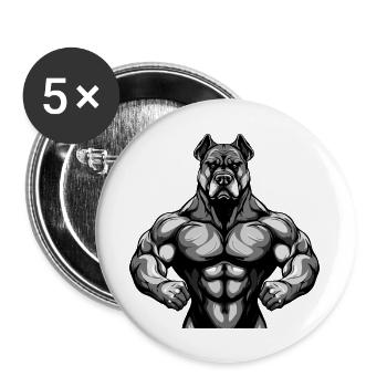 Musculation des muscles du chien - Lot de 5 grands badges (56 mm) - blanc - Devant