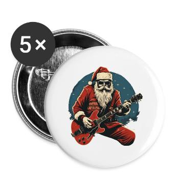 Rocking Santa Claus Santa with Electric Guitar - Buttons large 2.2''/56 mm (5-pack) - white - Front