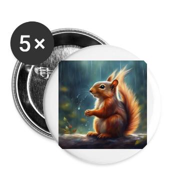 Eichhörnchen im Regen - Buttons groß 56 mm (5er Pack) - Weiß - Vorne