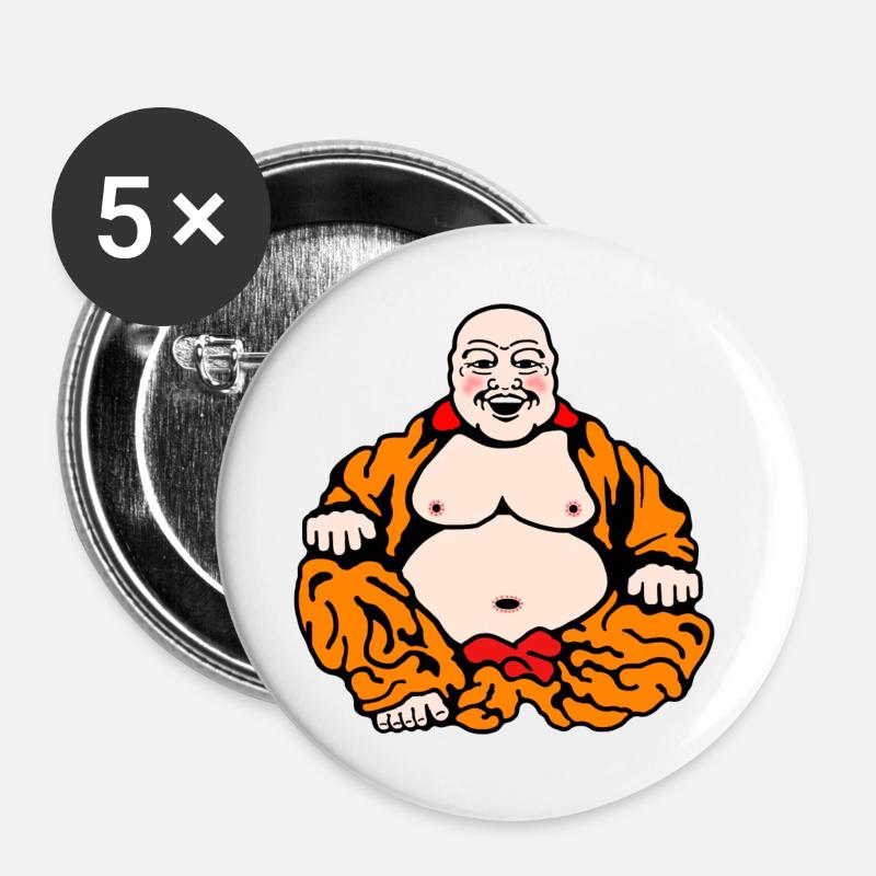 Humorvoller Buddha - Buttons groß 56 mm (5er Pack) - Weiß