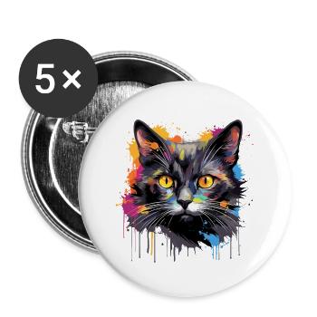 schwarze Katze - Buttons groß 56 mm (5er Pack) - Weiß - Vorne