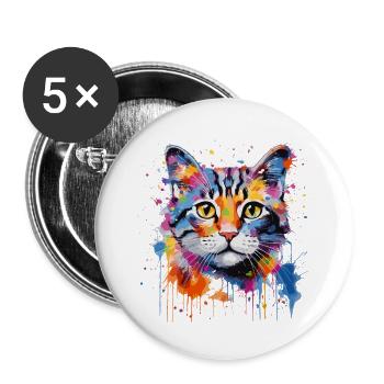 Cute Cat - Buttons large 2.2''/56 mm (5-pack) - white - Front