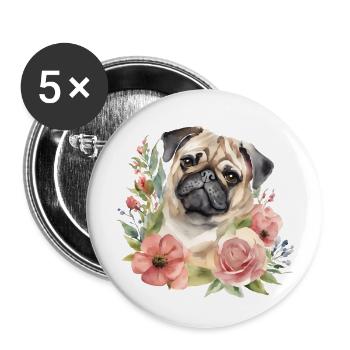 Flower pug - Buttons groß 56 mm (5er Pack) - Weiß - Vorne