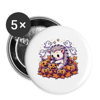 Süßes Schwein Halloween Deko mit Kürbissen - Buttons groß 56 mm (5er Pack) - Weiß - Vorne