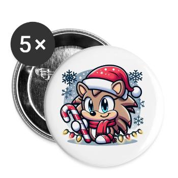 Igel-Weihnachten - Buttons groß 56 mm (5er Pack) - Weiß - Vorne