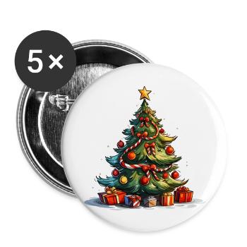Weihnachtsbaum mit Geschenke - Buttons groß 56 mm (5er Pack) - Weiß - Vorne