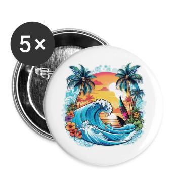 surf plage palmier soleil vacances - Lot de 5 grands badges (56 mm) - blanc - Devant