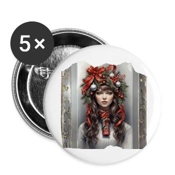 Père Noël réveillon de Noël messe de minuit arbres de Noël cadeaux - Lot de 5 grands badges (56 mm) - blanc - Devant